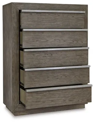 Anibecca California King Upholstered Bed with Mirrored Dresser, Chest and 2 Nightstands