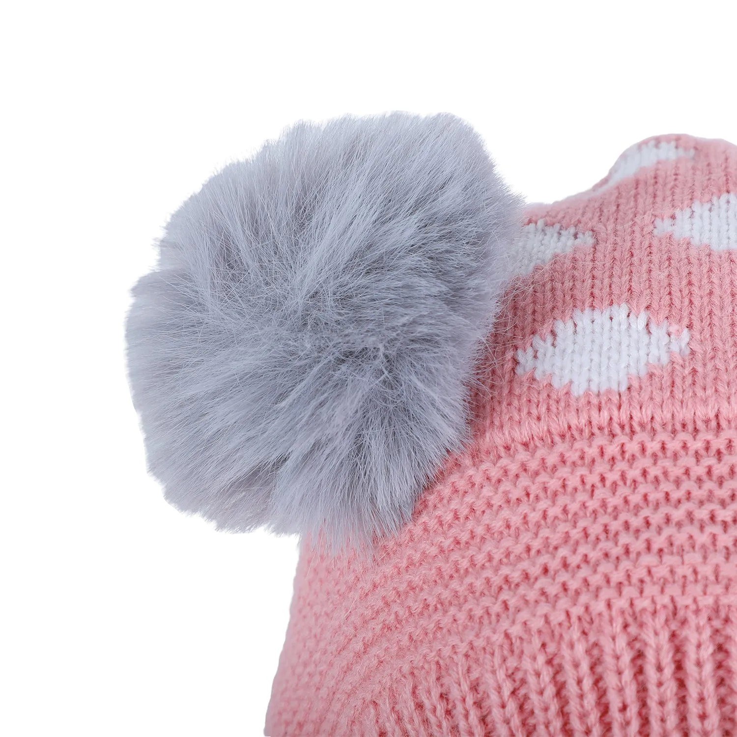 Baby Moo Adorable Pom Pom Knitted Beanie Woollen Cap - Peach