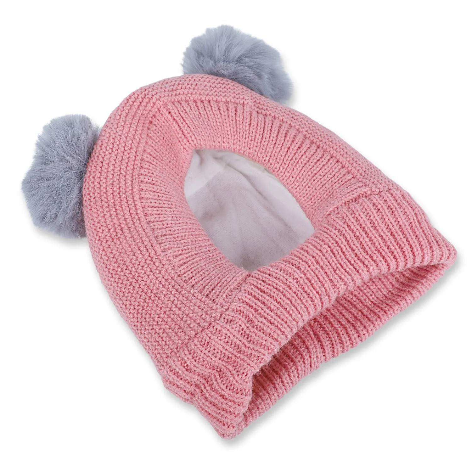 Baby Moo Adorable Pom Pom Knitted Beanie Woollen Cap - Peach