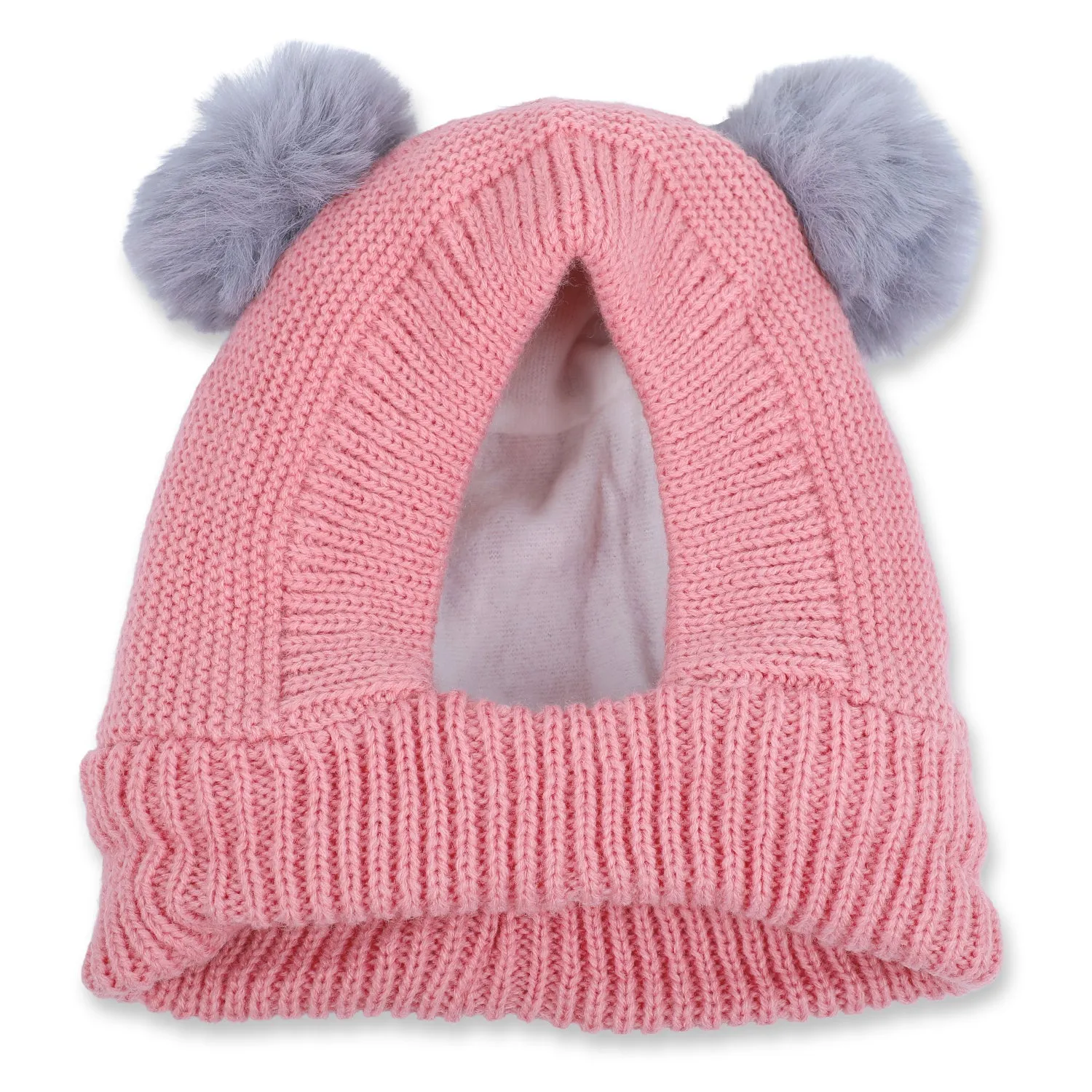 Baby Moo Adorable Pom Pom Knitted Beanie Woollen Cap - Peach