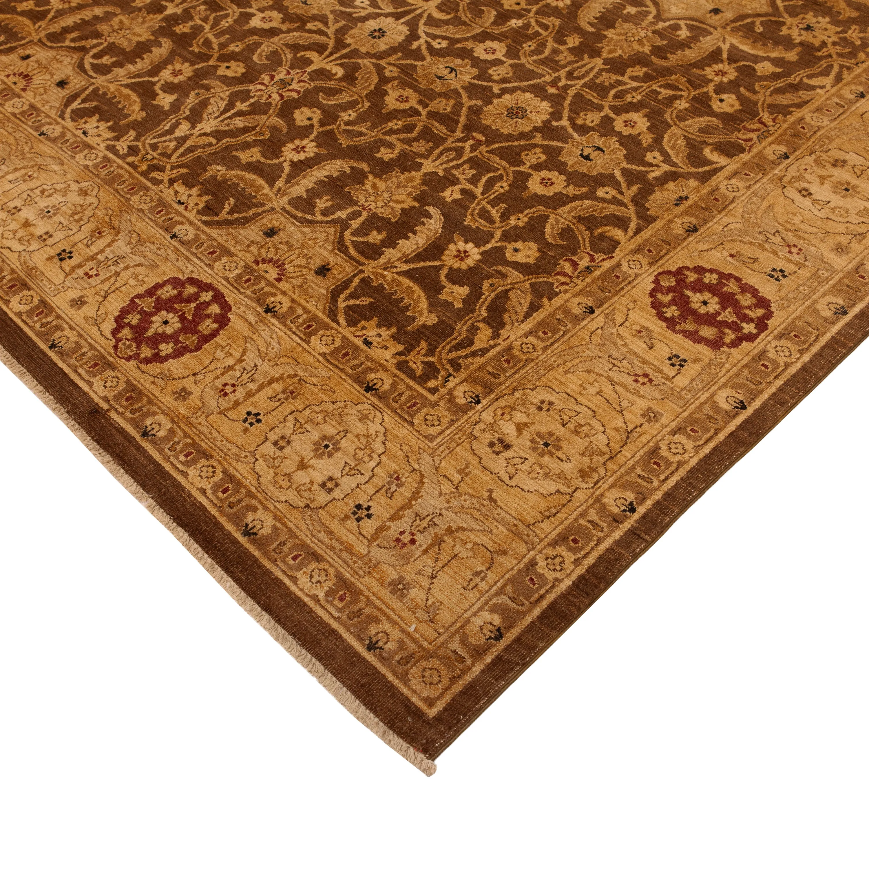 Brown Traditional Wool Rug - 8'11" x 11'9"