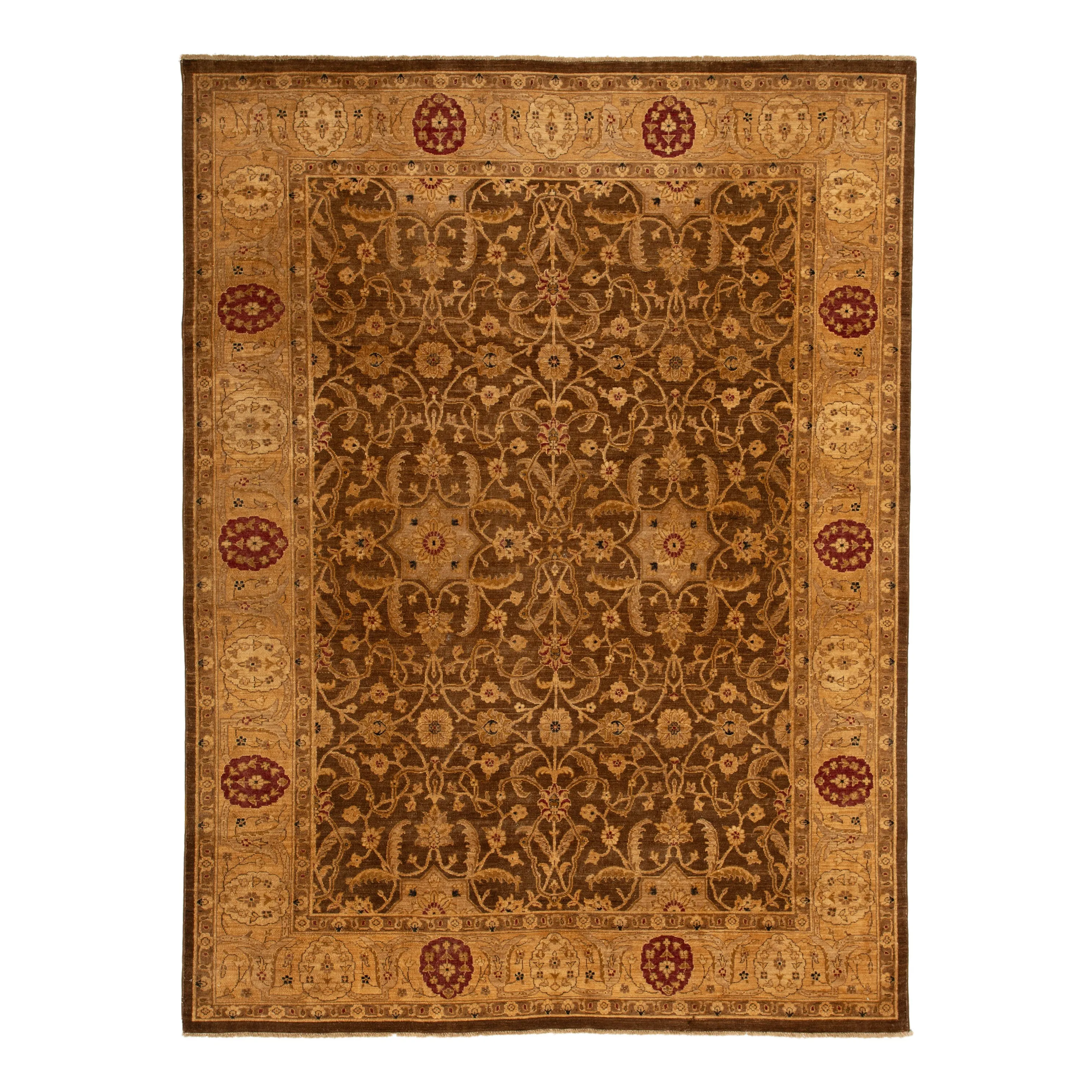 Brown Traditional Wool Rug - 8'11" x 11'9"