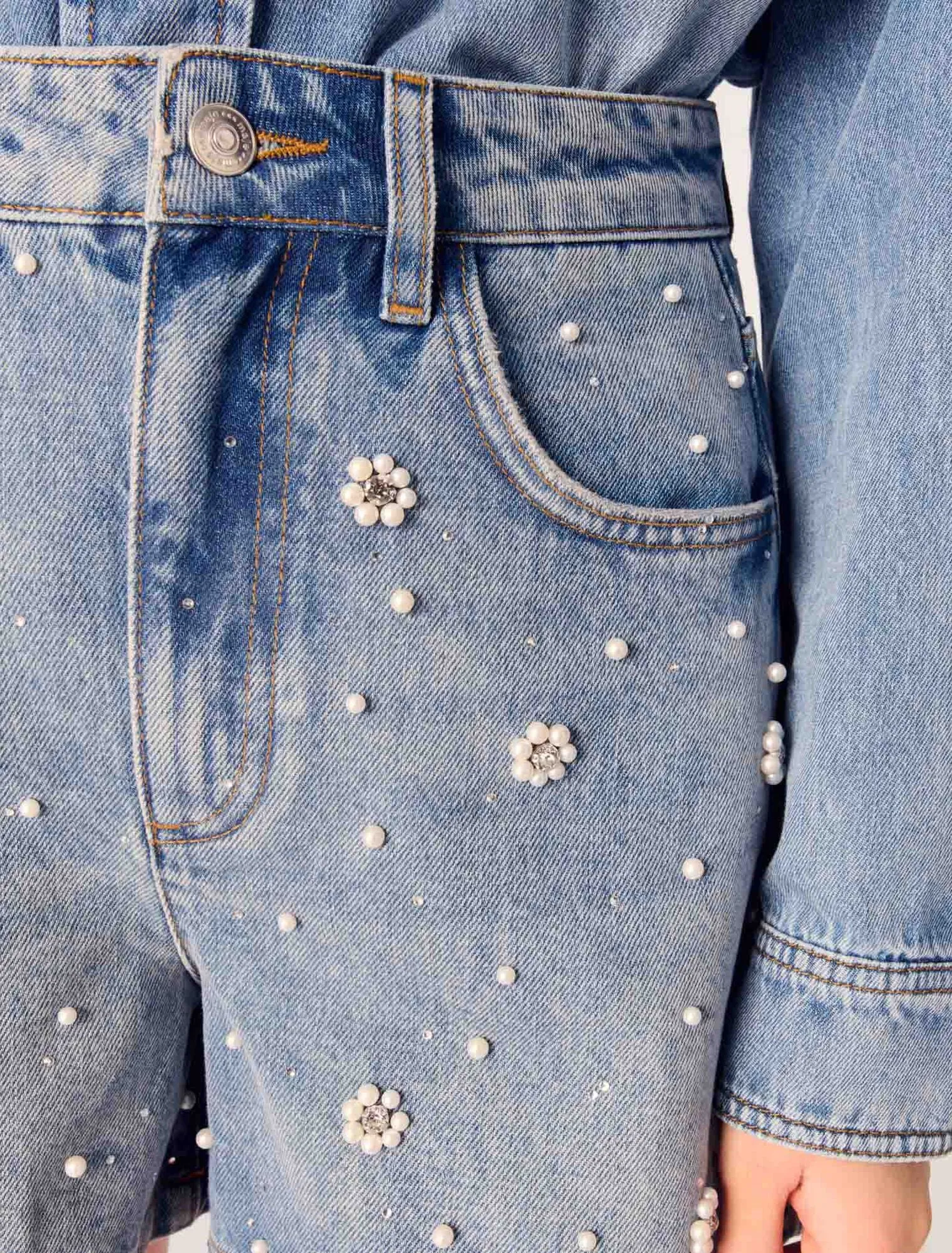 Denim shorts with embroidered beads