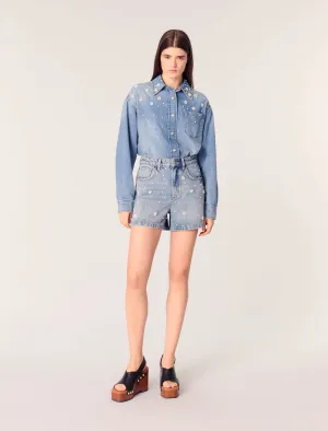 Denim shorts with embroidered beads