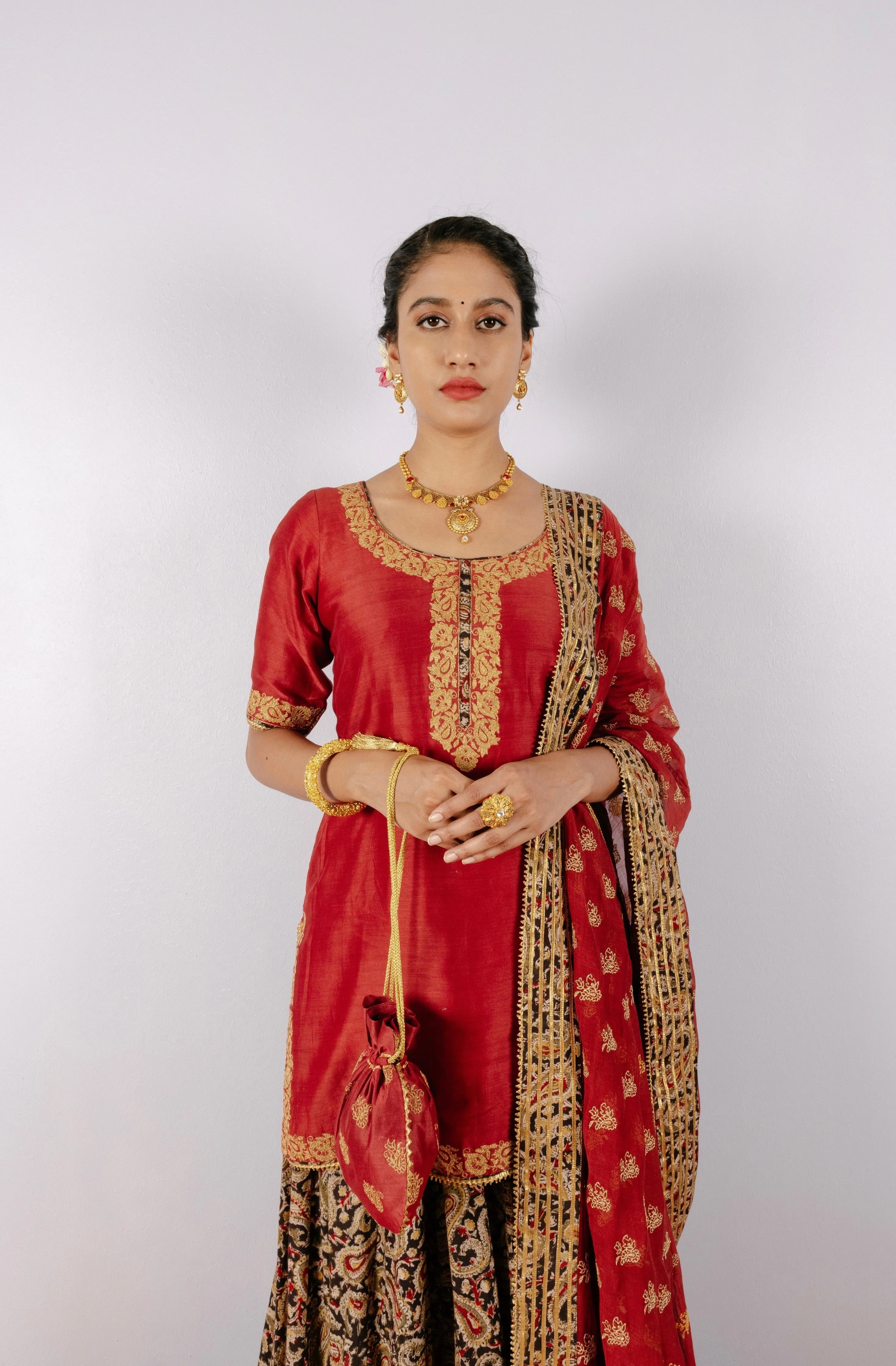 Ghera Maroon Kalamkari Lehenga Set