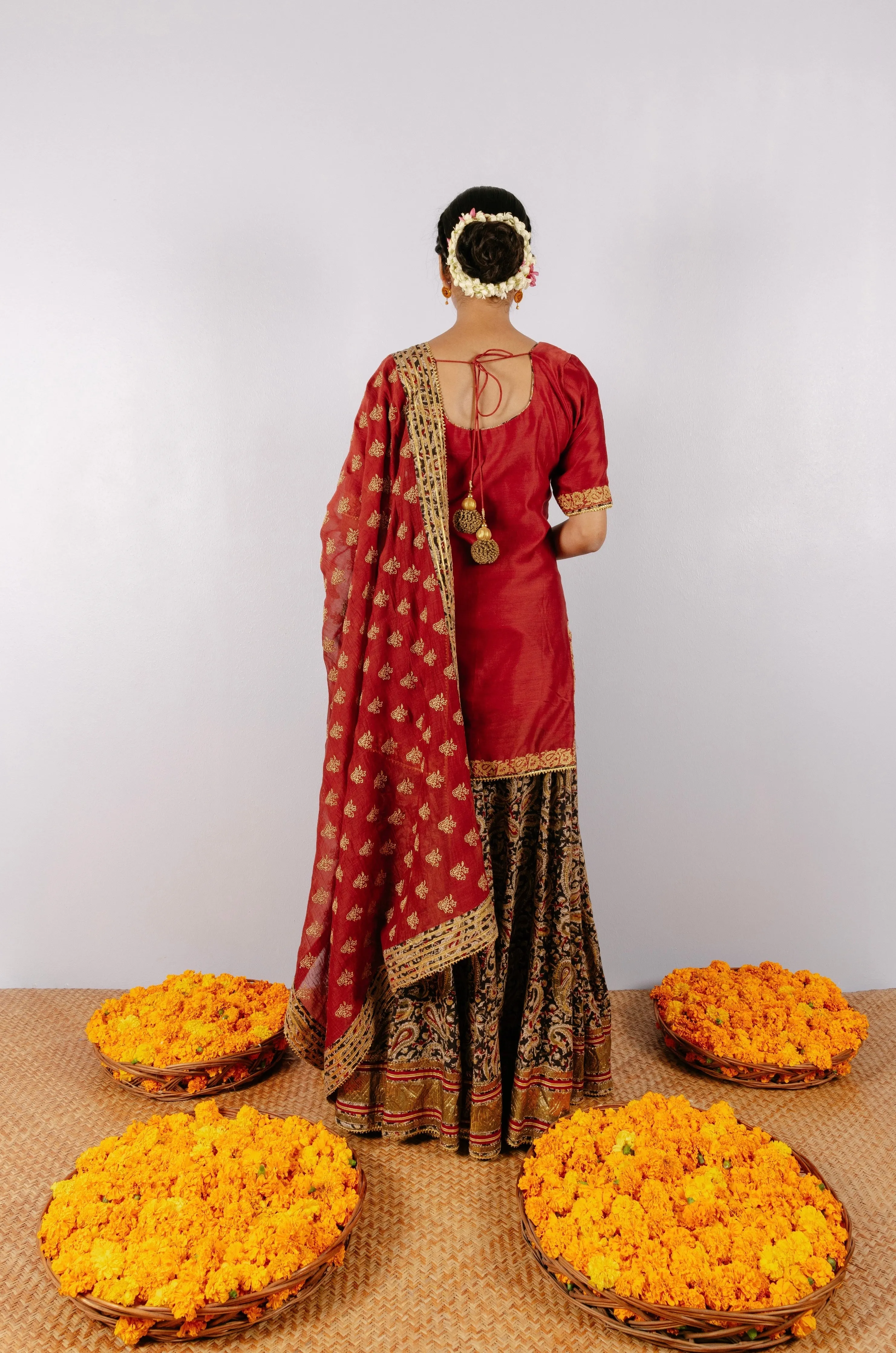 Ghera Maroon Kalamkari Lehenga Set