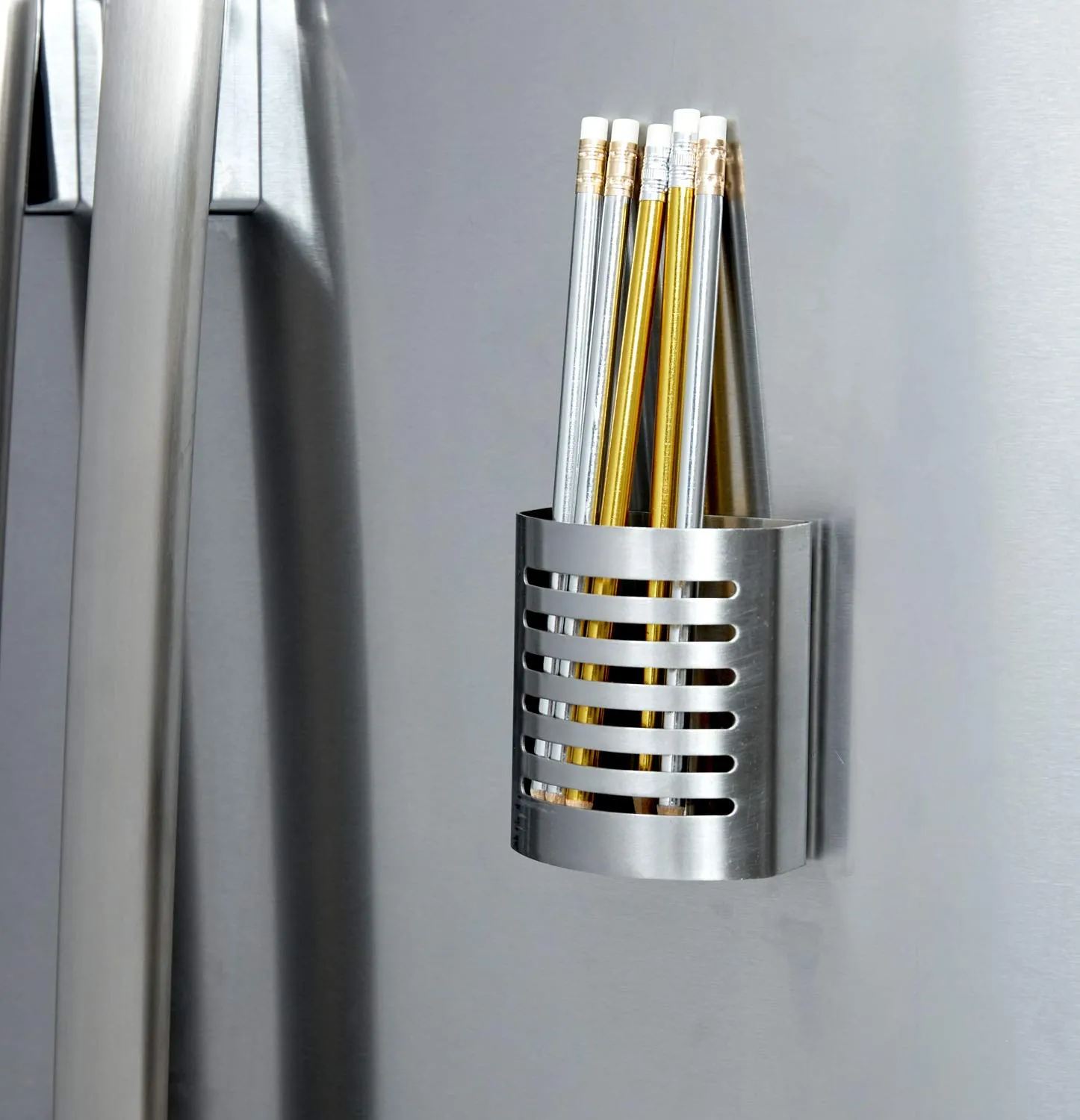 InterDesign Forma Magnetic Pencil Cup, Brushed Stainless Steel