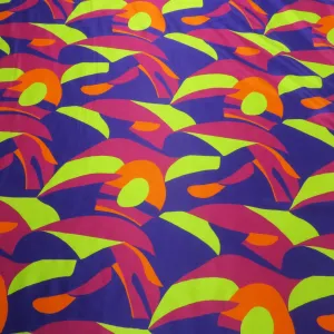 Magenta Orange and Yellow Geometric on Purple Background Printed Silk Charmeuse Fabric