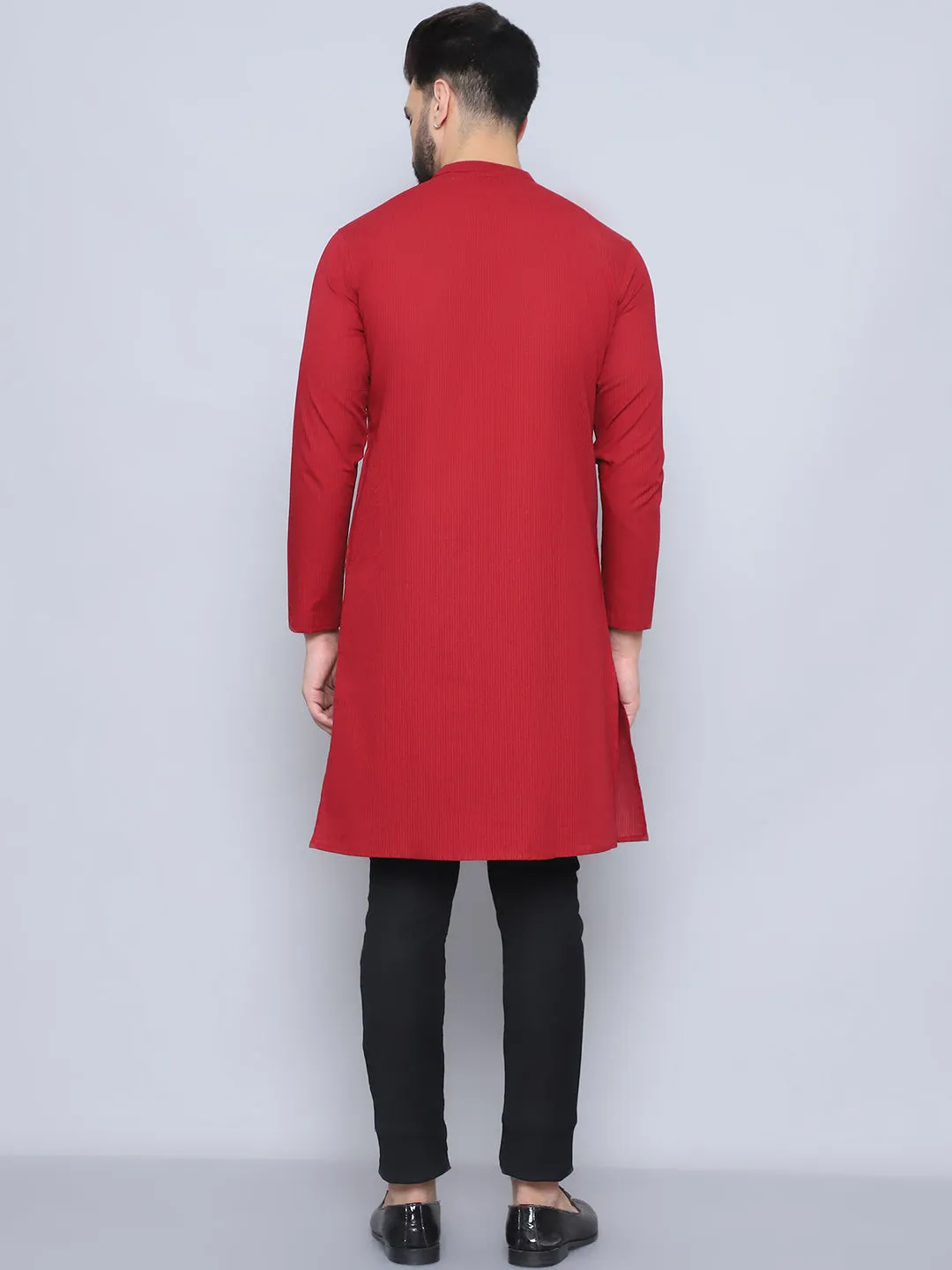 Men's Maroon Pure Cotton Sherwani Kurta - Even Apparels