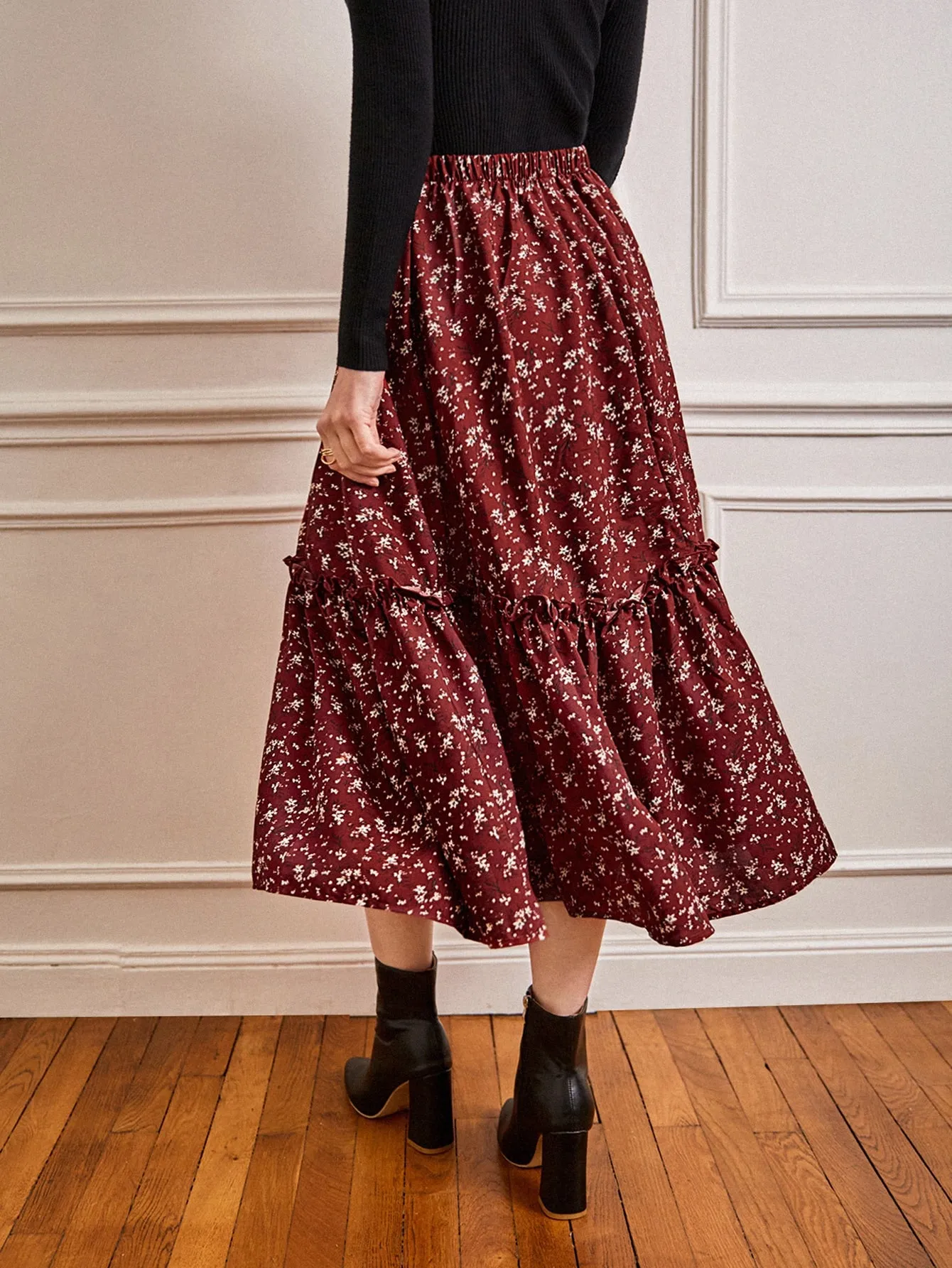 SHEIN Frenchy Ditsy Floral Frill A-line Skirt