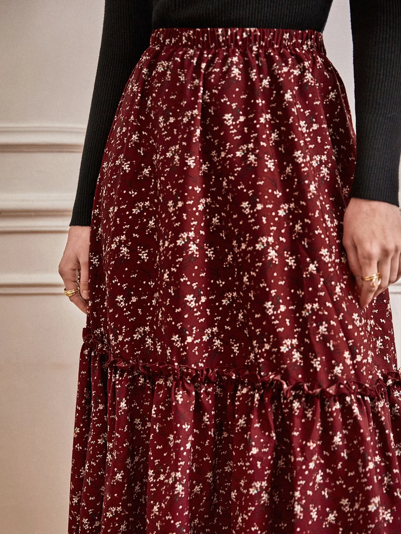SHEIN Frenchy Ditsy Floral Frill A-line Skirt