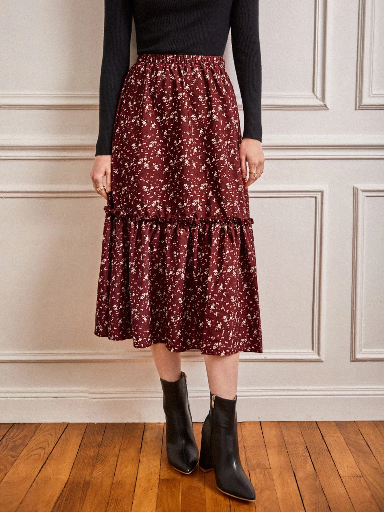 SHEIN Frenchy Ditsy Floral Frill A-line Skirt