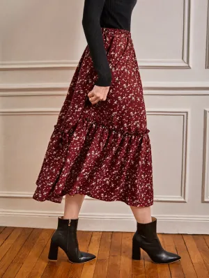 SHEIN Frenchy Ditsy Floral Frill A-line Skirt