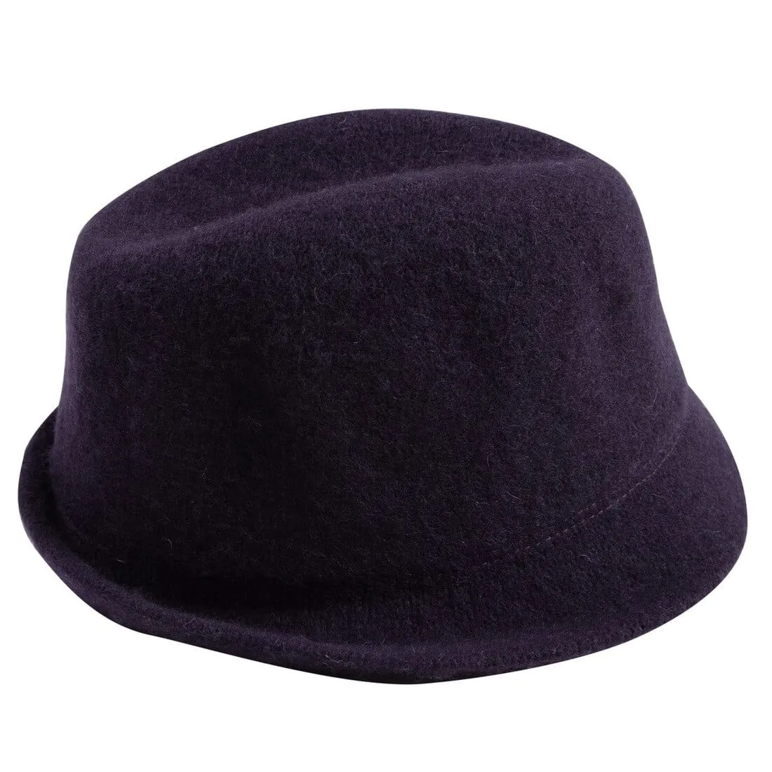 Womens Lana Wool Hat With Shaped Brim Black Or Blackberry